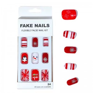 Custom Short Square Artificial Nails for Girls Kawaii Cute Press on Nails for Christmas Instagram Girls Fake Nails with Designs