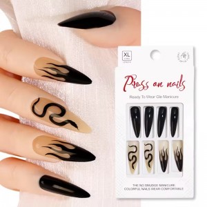 Trendy Black Stiletto Press on Nail for Women Beautiful Fake Nail Long Almond Snake False Artificial Nails 24 Packs Wholesale