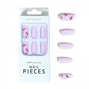 Wholesale Pretty Cherry Press on Nails Oval Long White French Tip Nails Fake Artifical Fingernail with Glue False Finger Nails