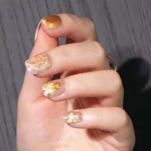 custom brown press on nails korean marble square fake nails with design 24 pieces short false nail acrylic artificial fingernail