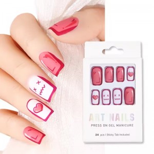 Private Label 24 Pcs Set Pink Cute Press on Nails Matte Medium Length Square Fake Nail Wholesale Kawaii False Nail Set for Girls