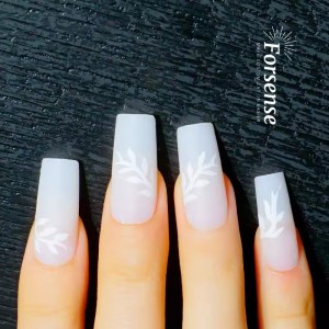 Manufacturer Custom Design Long Square Matte Nail Tips White Floral Press on Nail Kit High Quality Acrylic Glue on Nail Stick on