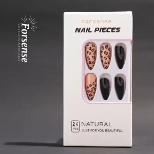 Medium Length Leopard Print Fake Nails Supplier Vendors for Press on Nails in China Stiletto Almond Womens Press on Nails Custom