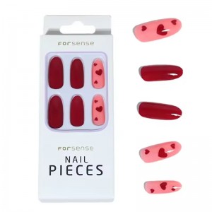 korean oval shape acrylic pink red heart press on nails stick on nails wholesale bride fake nails bridal artificial fingernails