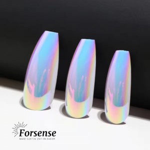 Hologram Faux Ongle Prix De Gros Long Acrylic Ballerina Press on Nail Chrome Fake Nail Press on Finger Nail Artificial Fingernail