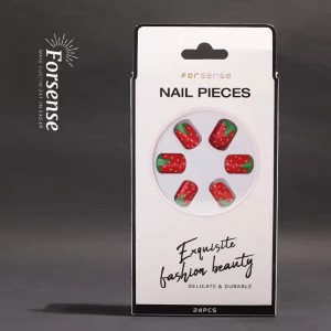 Custom Kawaii Cute Strawberry Press on Nails Short Reusable Acrylic Fake Nails with Glue Wholesale Stick on False Nails Girls Women