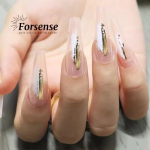 new designer gilding tips nail natur wholesale long coffin acrylic press on nails private label hand painted false nails designs