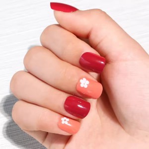 New Collection Floral Short Press on Nails Square Flower Fake Nails Presson 24 False Artificial Nails for Girls