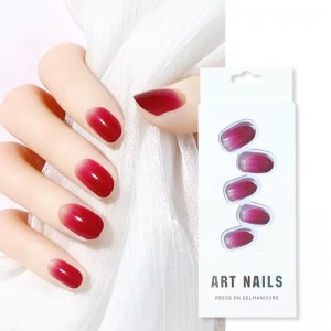 Private Label 24 Pcs Red Ombre Fake Nails Natural Oval Shape Medium Length Press on Nails Wholesale Artificial Press on Wear Nail