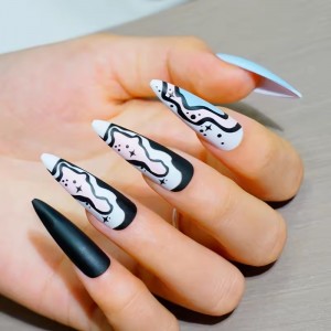 Inspired Designer Extra Long Almond Press on Nail Abstract Custom Design Fake Nail Hand Painted Best Quality Stiletto False Nail