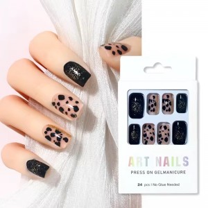 Custom Design Leopard Print Glitter Press on Nail Manufacturer Ladies Nail Artificial Bulk Medium Size False Nails Acrylic 2024