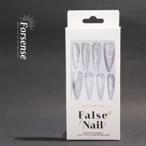 Private Label Extra Long Best Black Press on Nails Wholesale Marble Stiletto Fake Nails High Quality Set Abs Faux Ongles Women