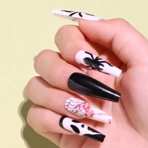Custom Made Spooky Halloween Press on Nail Vendor Professional Ghost Face Spider Fake Nails Long Coffin False Nail Tip Wholesale