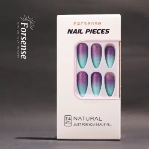 Forsense 24 piece good quality finger fake nails wholesale price gradient ombre short press on nails stiletto false nail almond