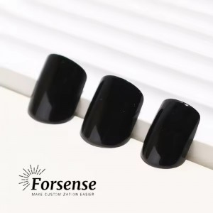 Thick Acrylic Black Press on Nails 24 Pcs Simple Plain Fake Nails Artificial Nails Manufacturers Faux Ongles Reutilisable Courts
