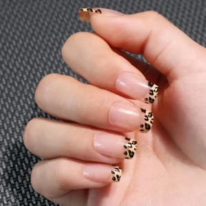 Nude French Tip Nails With Leopard Print