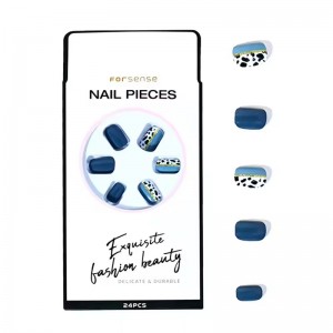 custom half split glitter pres on false nails short square fake nails with jelly glue cow print press on nails wholesale vendor