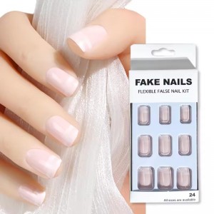 Private Label 24Pcs Baby Pink Short Press on Nails Nude Simple Fake Nails Natural Nude False Nails Glue Stick on Wholesale Price