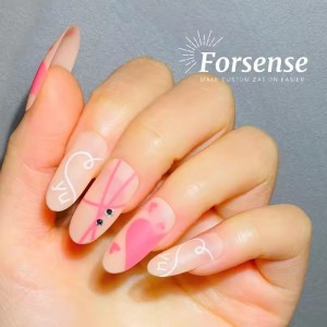OEM Oval Round Full Cover Nail Tips Nude Color Press on Nails with Rhinestone Pink Glitter Matte Long Fake Nails Kit Wholesale