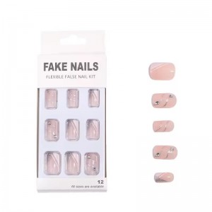 Gorgeous Short Square Pink Fake Nail with Rhinestones Luxury Press on False Nails Fit Hand Made Acrylic Stick on Nails with Glue