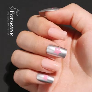 Pretty Holiday Design Silver Chrome Star Press on Nail Avec Colle Artifical Fake Nails with Design Long Square False Nail Custom