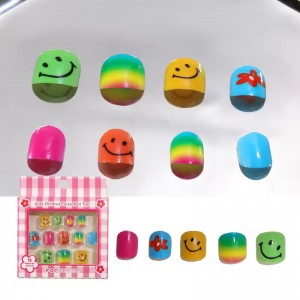 private label smile face acrylic short press on nails kids stick on fake nail for kids girls children’s false nails for children