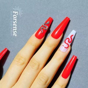 Custom Design Luxury Handmade Red Press on Nails with Charms Snake Fake Nails 3D European American Wear False Nail Art Decorated