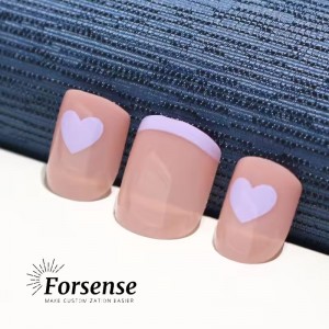 Private Label Pink Nude French Tip Press on Nails Square Shape Fake Nail with Heart Sweet Short Artificial Nail for Girls