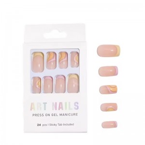 Manufacturer Design 24 Pcs Set Nude Color Glossy Fake Nail Natural Press on Nails Wholesale Price Fashion Swirl False Nail Women