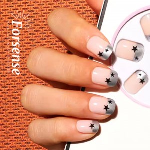 Trendy New Fashion Squoval Y2K French Tip Press on Nails Short En Gros Faux Ongle Courts Prix De Gros Durable Fake Nail Press on