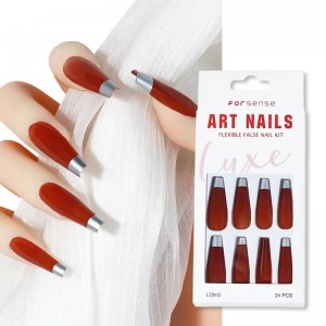 wholesale extra long french tip press on nails thick acrylic brown coffin fake nail stickon fitted finger false nail custom made