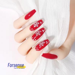 Bulk Salon Quality Red Christmas Snowflake Press on Nails Private Label Fake Nails with Glue False Artificial Acrylic Nails Tips