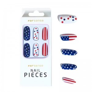 24 Pcs Independencia American Fake Nails with Glue Five Star Press on Nails Custom Acrylic Long False Nails Supplier
