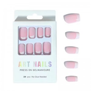 Bulk Cheap 24Pcs White French Tip Press on Nails Pink Fake Nails Square Artificial Finger Nails Press-on False Nails Wholesale