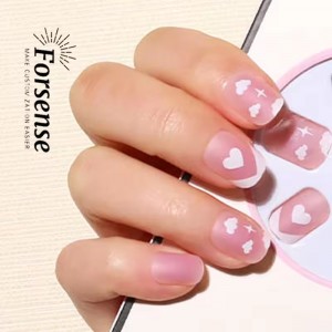 Custom 24 Pcs Private Label Honey Girl Fake Nails with Hearts Short Matte Press on Nails Acrylic Whole Sale False Nails Supplier