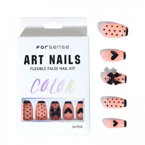 Custom Pink Heart Fake Nails 3D Bow French Manicure Press on Nails Short Ballerina Fake Nail Tips China Faux Ongles Reutilisable