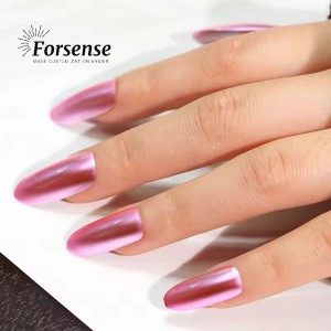 Ready to Ship Wholesale Chrome Press on Nail Metallic Premium Pink Fake Nails Oval Shape 24Pcs False Nail Create Your Own Brand