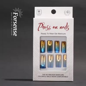 Private Label Box of Press on Nails Metallic Chrome Long Square Fake Nails High Quality Long Lasting False Nails Wholesale Price