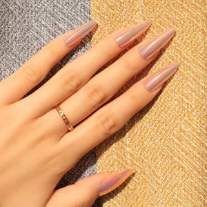 best quality metallic chrome wear finger nail holographic mirror press on nails manufacturer almond long fake nails women ladies