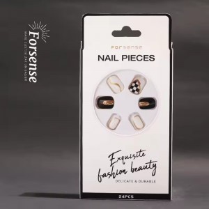 Custom Logo Made Black And White Press on Nails Designer Fake Nails Avec Design Short False Nails with Glue And File Wholesale