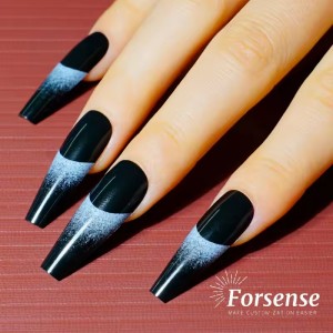 24 Pcs Black Ombre Acrylic Press on Nails Extra Long Coffin Nail Tips Full Cover High Quality Need Fake Nail for Women Wholesale