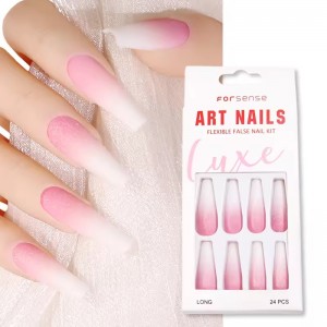 Matte Ombre Pink Acrylic Press on Nails En Gros Frosted Nail Tip Coffin Long Les Faux Ongle Reutilisable Women Fake Nail Wedding