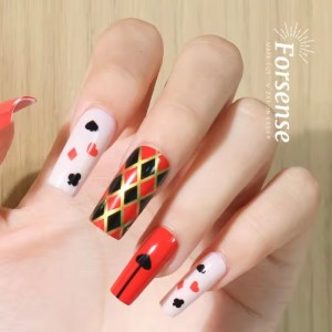 Custom Design Straight Tapered Square Nail Tips Acrylic Long Press on Nails Designer Women Red Artificial Nails Set Wholesale