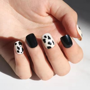 designer black and white press on nails cow print short square false nail acrylic fake nails high quality faux ongles autocolant