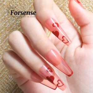Sweet Love Heart Design Long Coffin Press on Nails Valentines Day Women False Nail for Ladies Fake Nail Artificial Nail for Girls