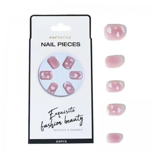 Custom 24 Pcs Private Label Honey Girl Fake Nails with Hearts Short Matte Press on Nails Acrylic Whole Sale False Nails Supplier