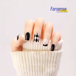 Custom Hand Made Acrylic Black And White French Tip Bling Press on Nails Rhinestone Handmade Abs Lujo Luxury 3D Fake Nail Square