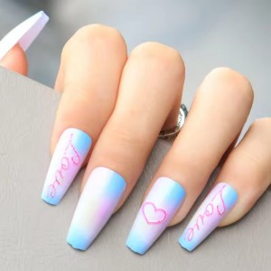ombre love heart press on nails wholesale price fake nail short coffin tips manufacturer custom false artificial nails for girls