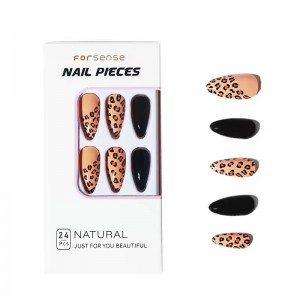 Medium Length Leopard Print Fake Nails Supplier Vendors for Press on Nails in China Stiletto Almond Womens Press on Nails Custom