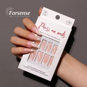 Private Label Pretty Stiletto Nude Color Press on Nails Short Almond Nail Tips Full Cover Natural False Nails with Design Custom